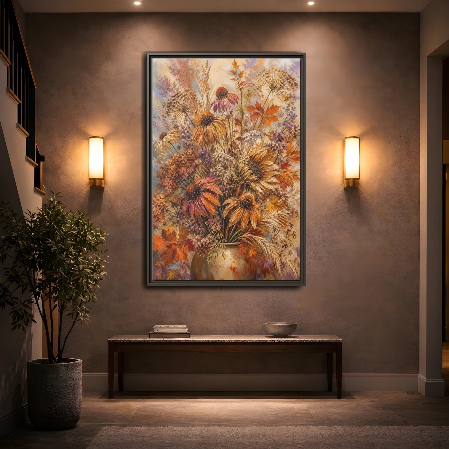 Mockup 2. Autumn Dried Flower Bouquet shown as framed canvas print