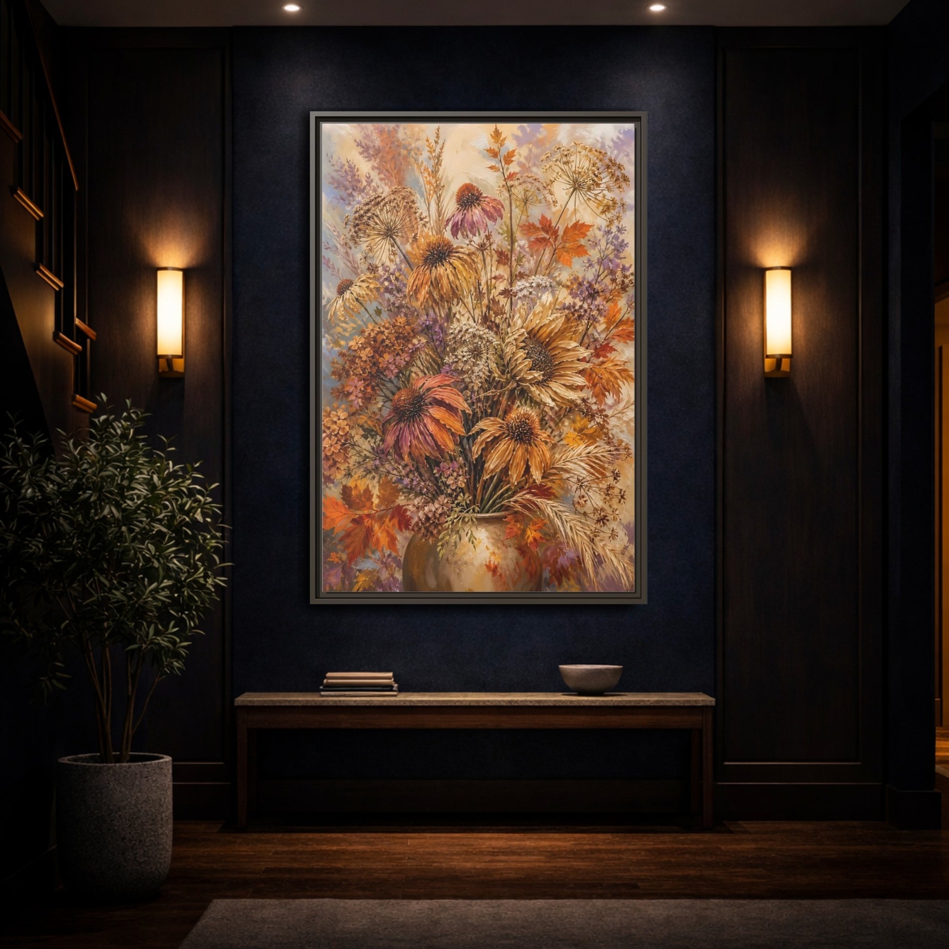 Mockup 4. Autumn Dried Flower Bouquet shown as framed canvas print