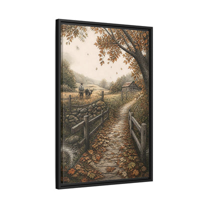 Side Mockup 14. Autumn Farm Path shown as framed canvas print