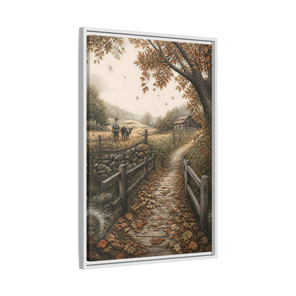 Side Mockup 10. Autumn Farm Path shown as framed canvas print