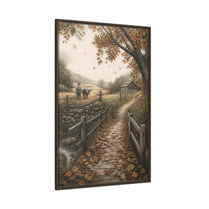 Side Mockup 8. Autumn Farm Path shown as framed canvas print