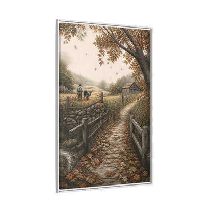 Side Mockup 7. Autumn Farm Path shown as framed canvas print