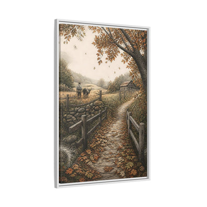 Side Mockup 9. Autumn Farm Path shown as framed canvas print