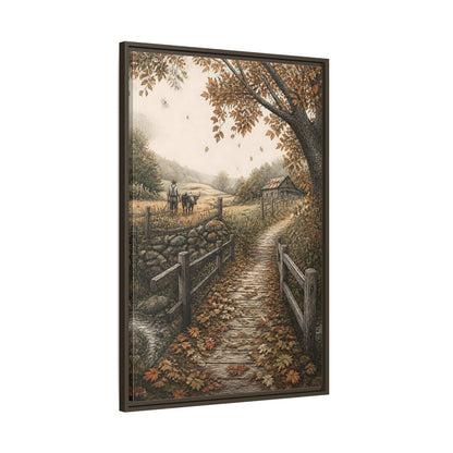 Main Mockup. Autumn Farm Path shown as framed canvas print