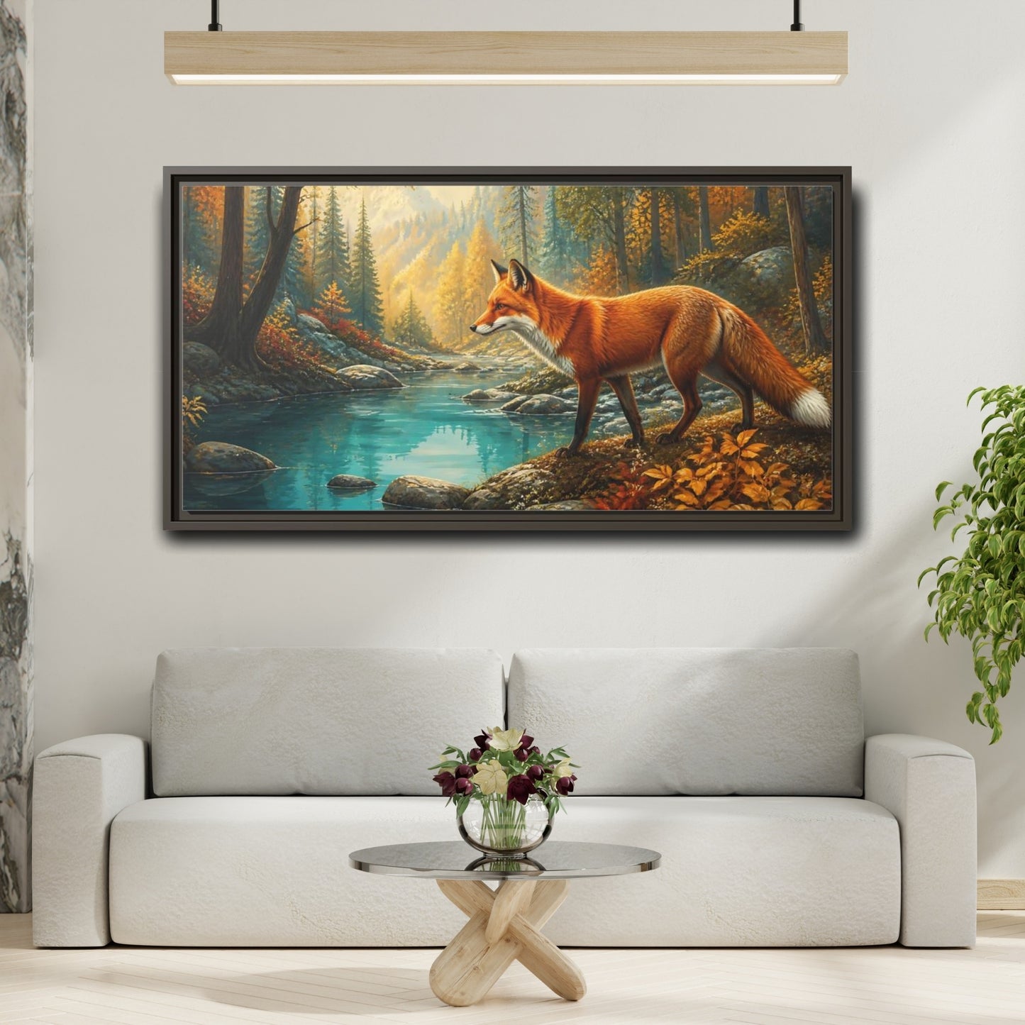 Mockup 2. Autumn Fox By Blue Pond shown as framed canvas print