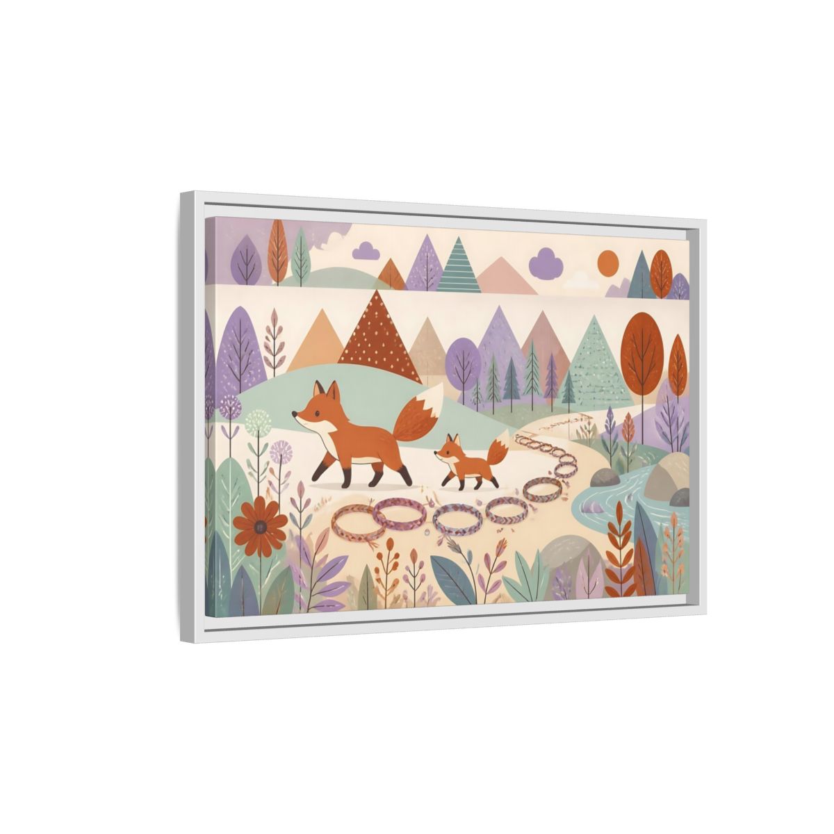 Side Mockup 1. Autumn Fox Walk shown as framed canvas print