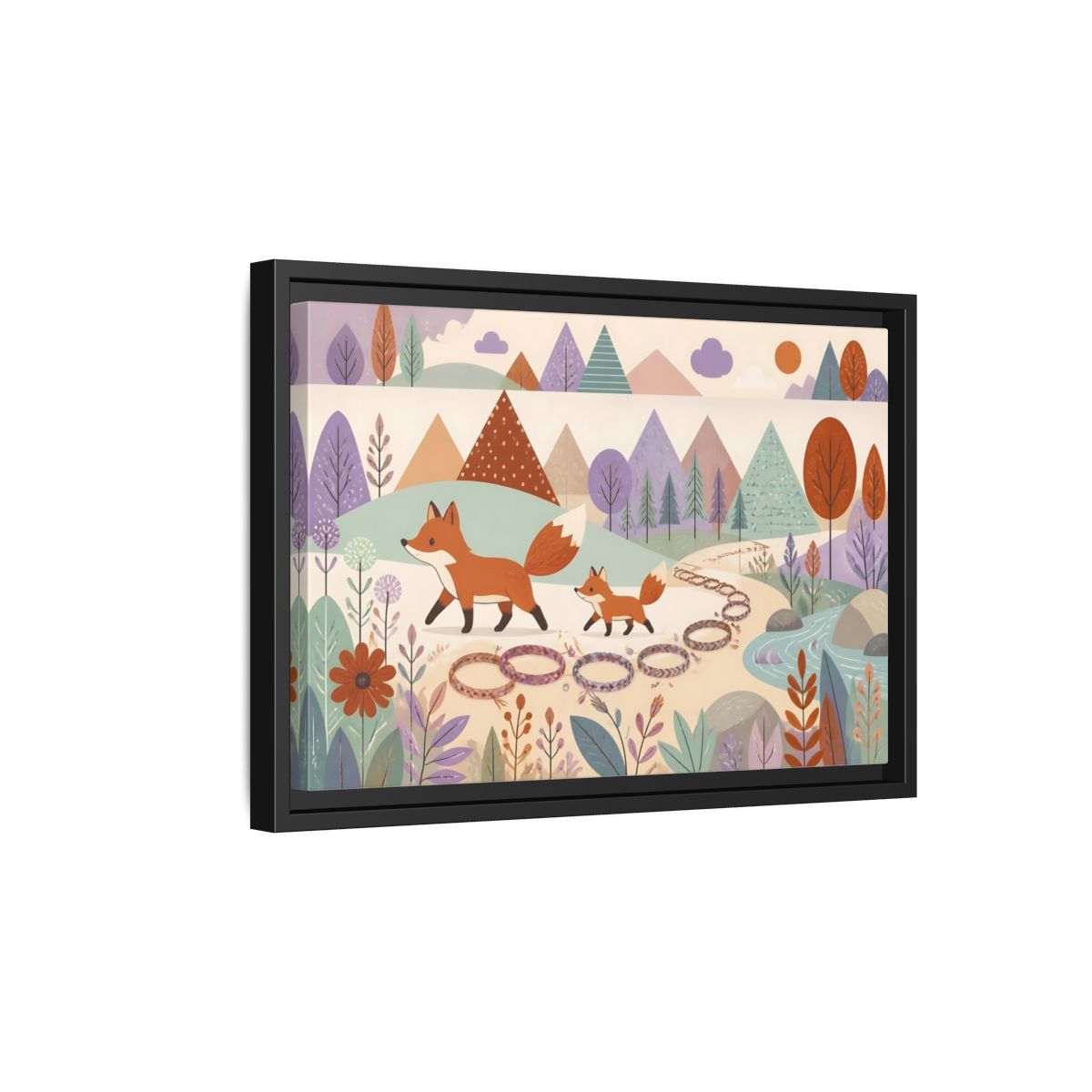 Side Mockup 6. Autumn Fox Walk shown as framed canvas print