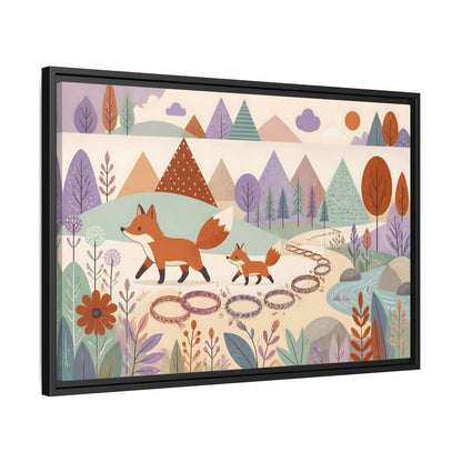 Side Mockup 14. Autumn Fox Walk shown as framed canvas print