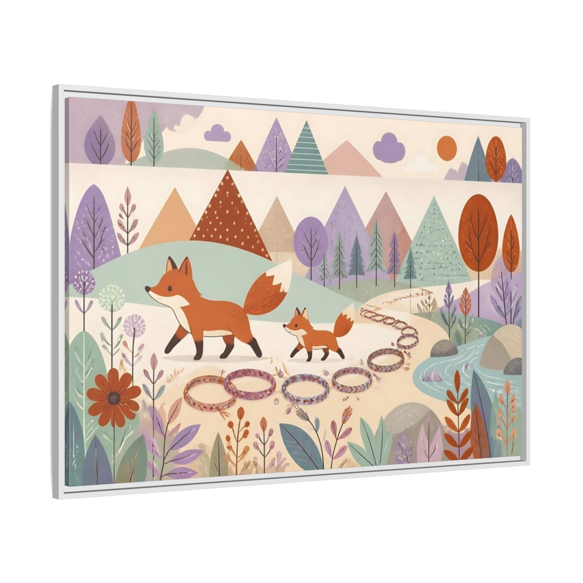 Side Mockup 7. Autumn Fox Walk shown as framed canvas print