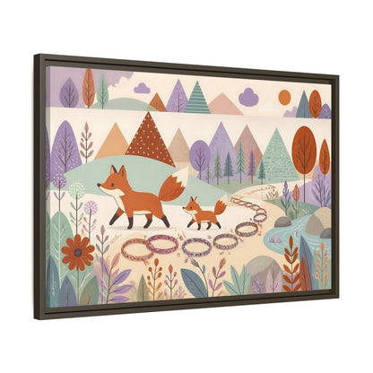 Side Mockup 11. Autumn Fox Walk shown as framed canvas print