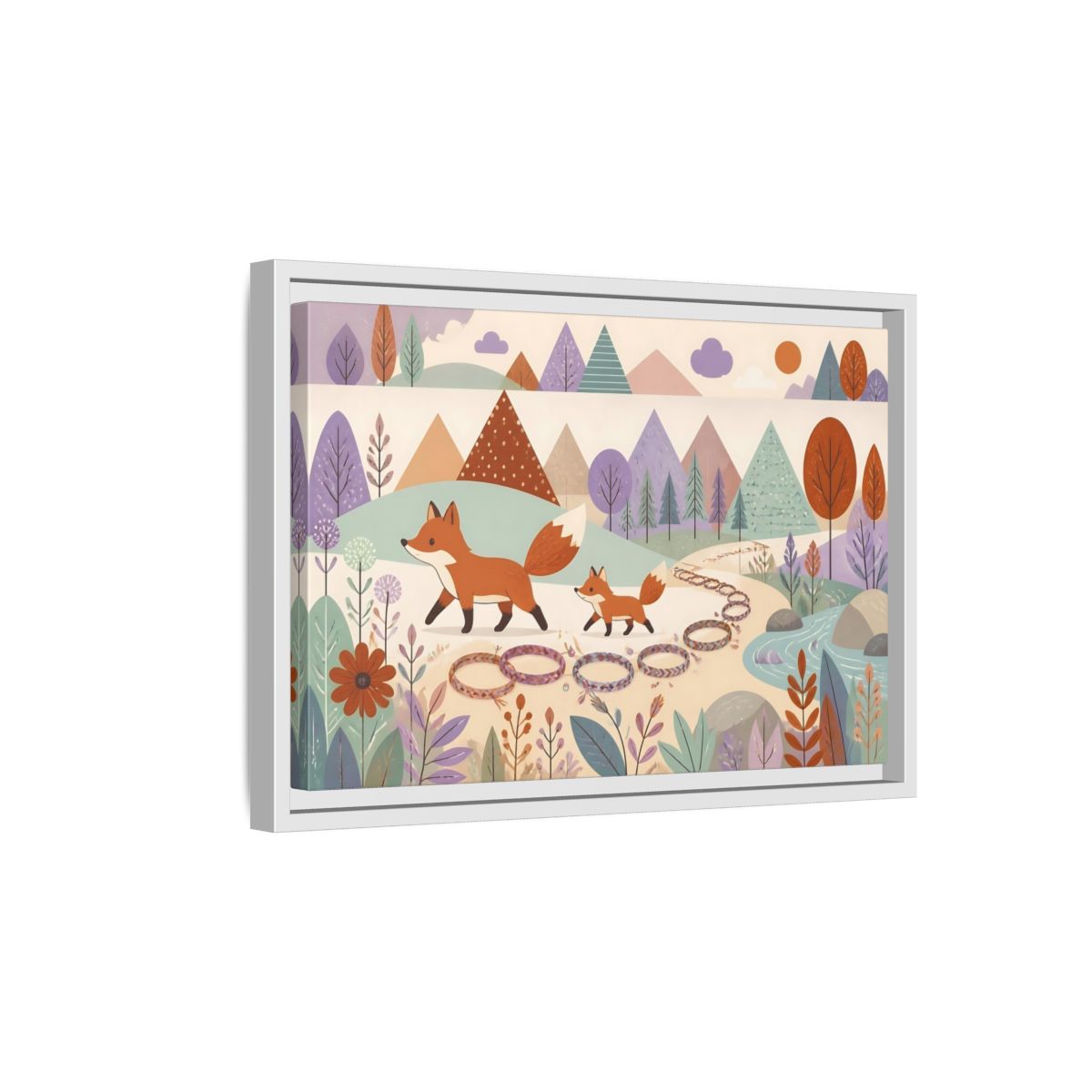 Side Mockup 4. Autumn Fox Walk shown as framed canvas print