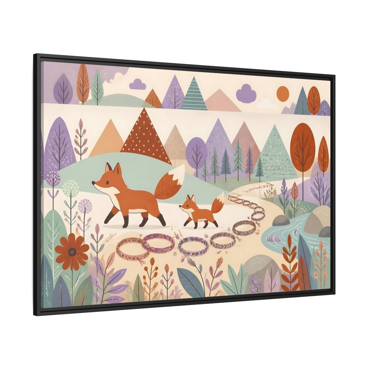 Side Mockup 12. Autumn Fox Walk shown as framed canvas print