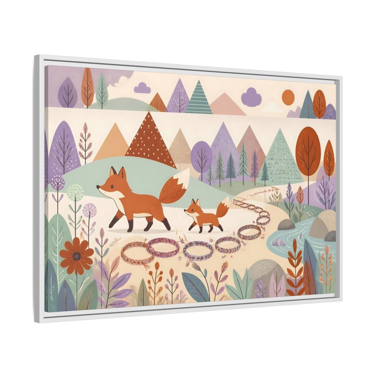 Side Mockup 9. Autumn Fox Walk shown as framed canvas print