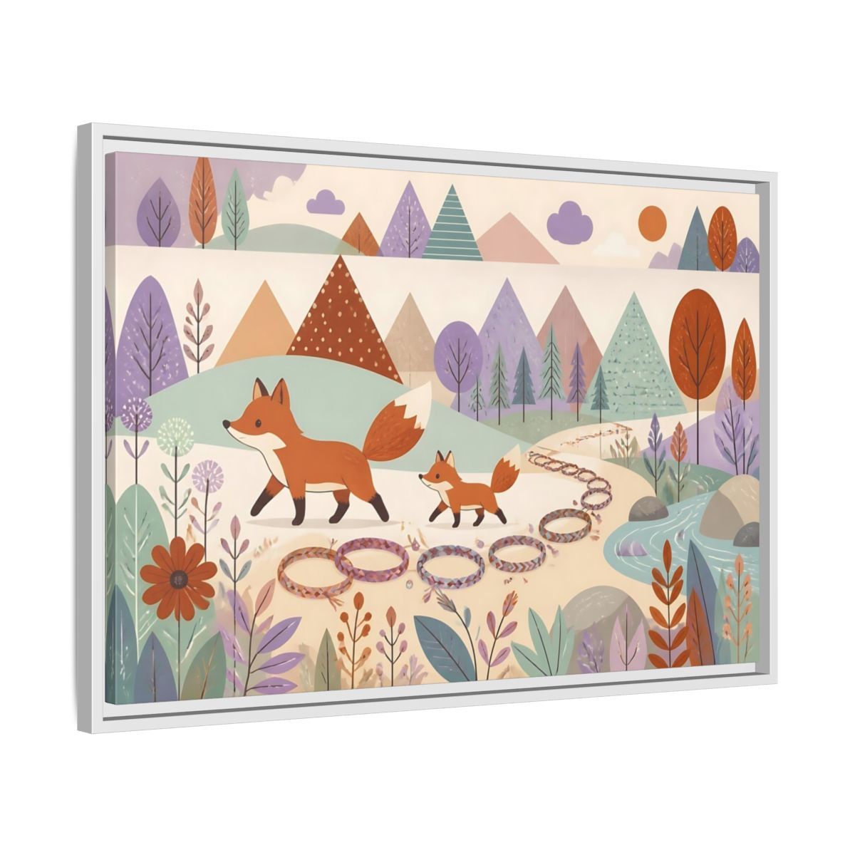 Side Mockup 10. Autumn Fox Walk shown as framed canvas print