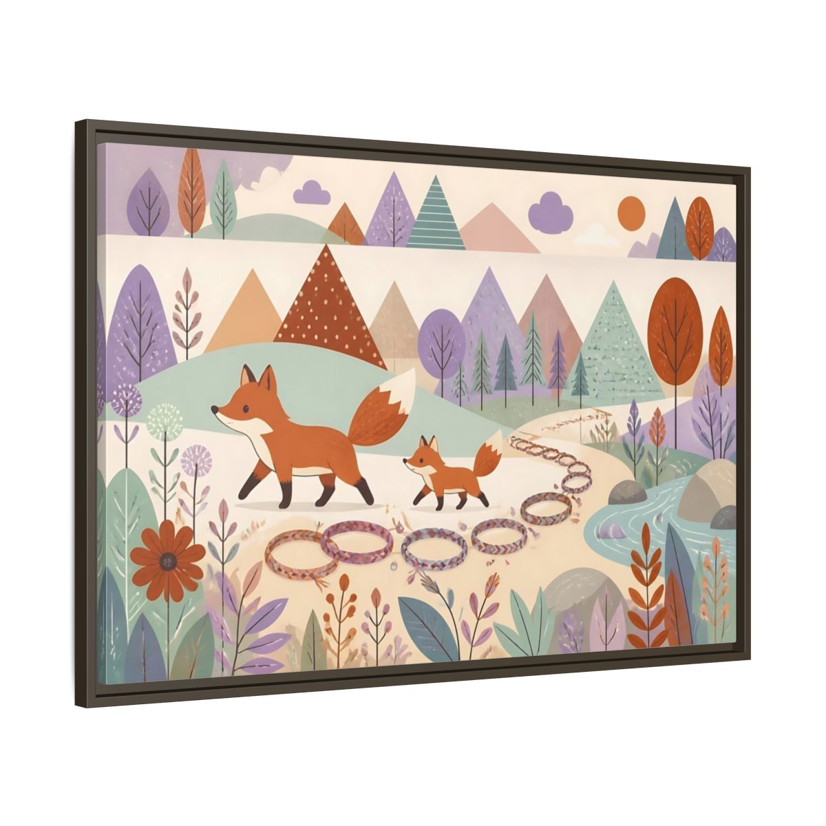 Main Mockup. Autumn Fox Walk shown as framed canvas print