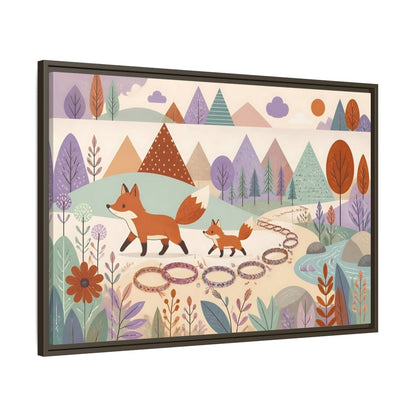 Main Mockup. Autumn Fox Walk shown as framed canvas print
