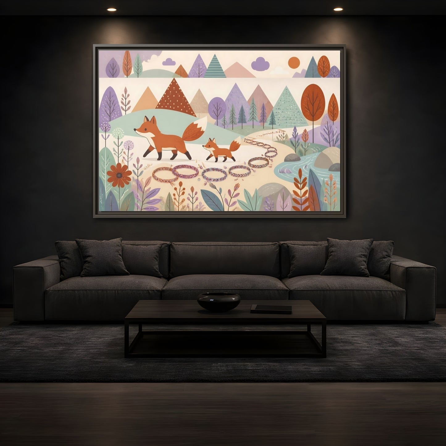 Mockup 3. Autumn Fox Walk shown as framed canvas print