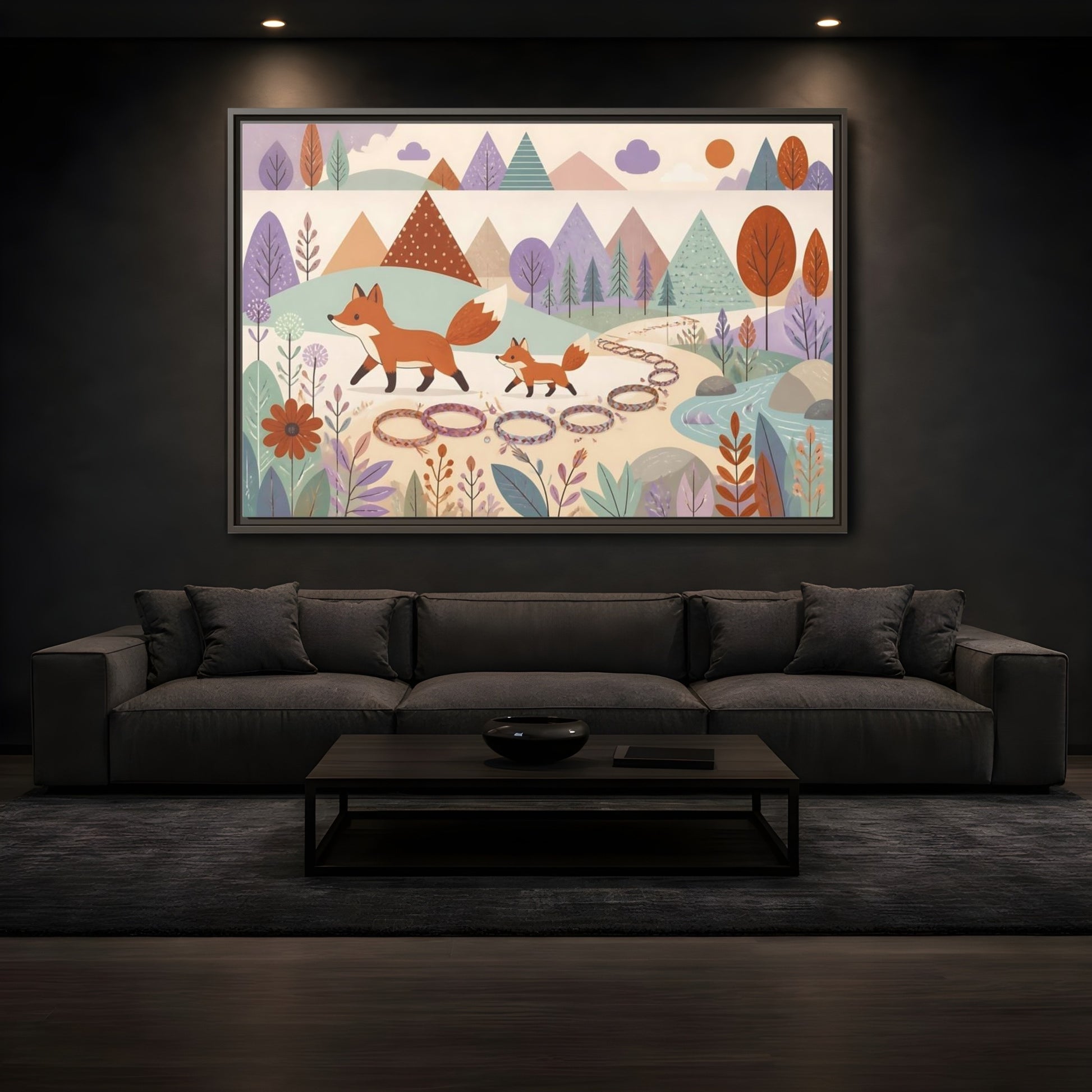 Mockup 3. Autumn Fox Walk shown as framed canvas print
