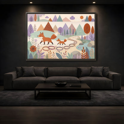Mockup 3. Autumn Fox Walk shown as framed canvas print