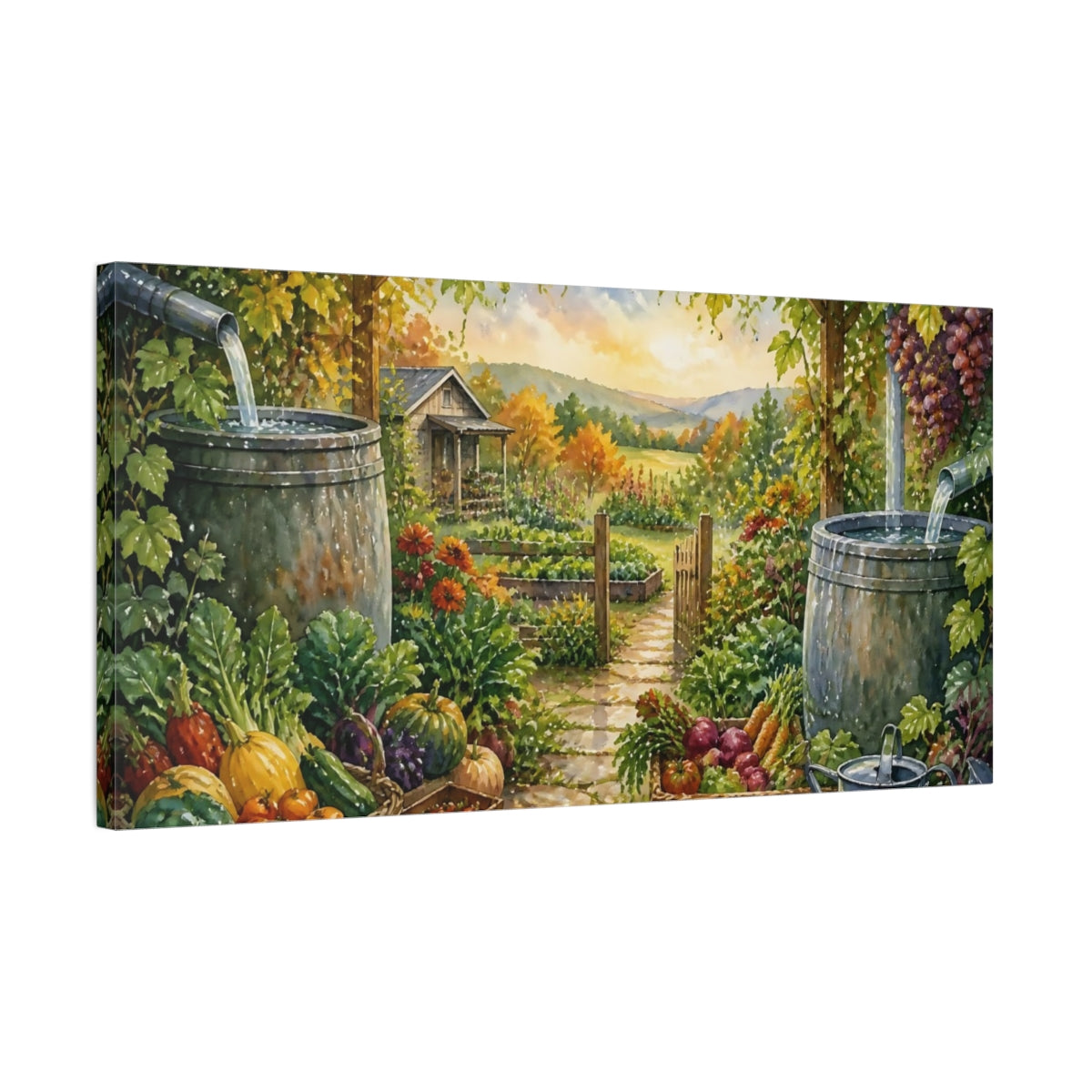 Side Mockup 1. Autumn Homestead Harvest shown as canvas print