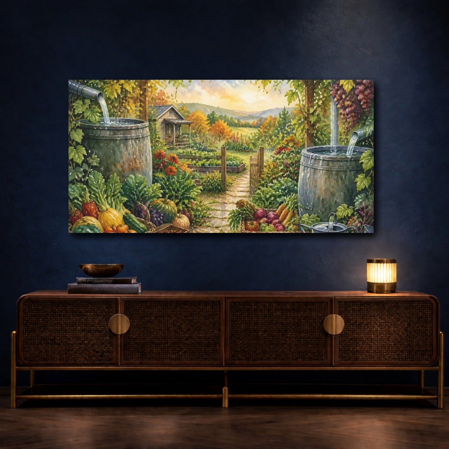 Mockup 4. Autumn Homestead Harvest shown as canvas print