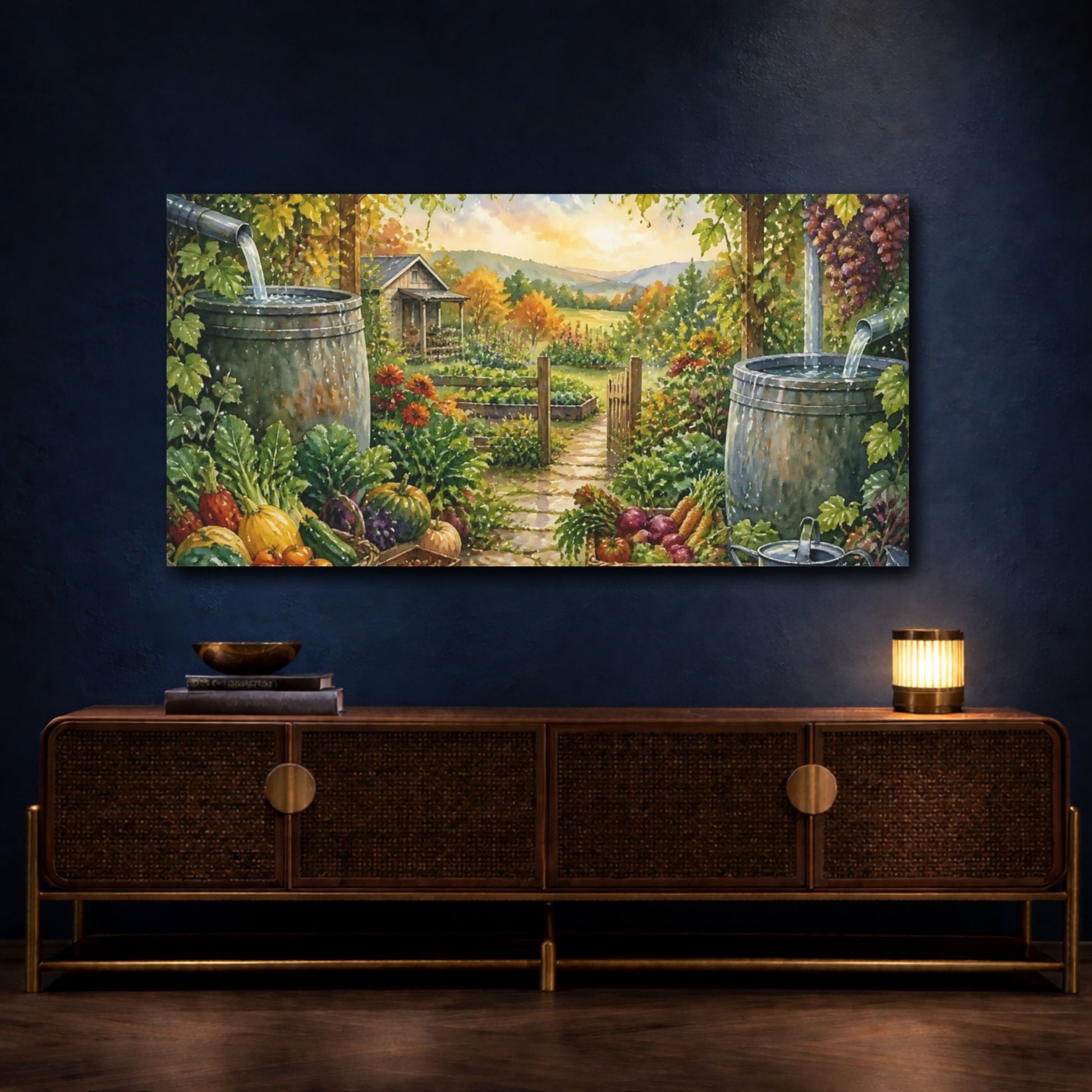 Mockup 4. Autumn Homestead Harvest shown as canvas print