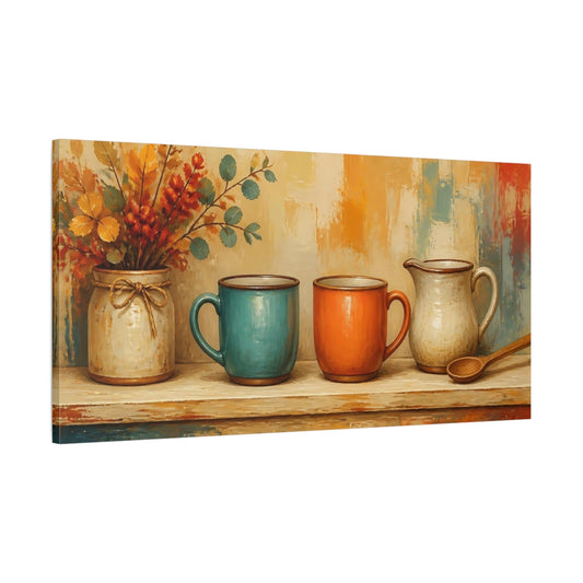 Main Mockup. Autumn Kitchen Mugs shown as canvas print