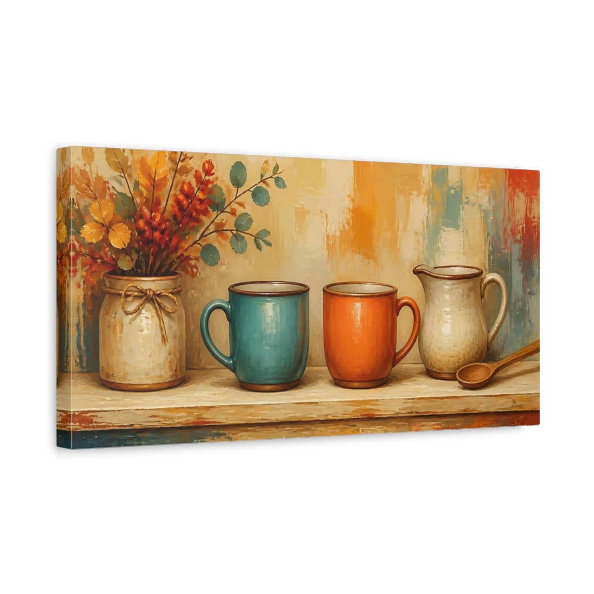 Side Mockup 3. Autumn Kitchen Mugs shown as canvas print
