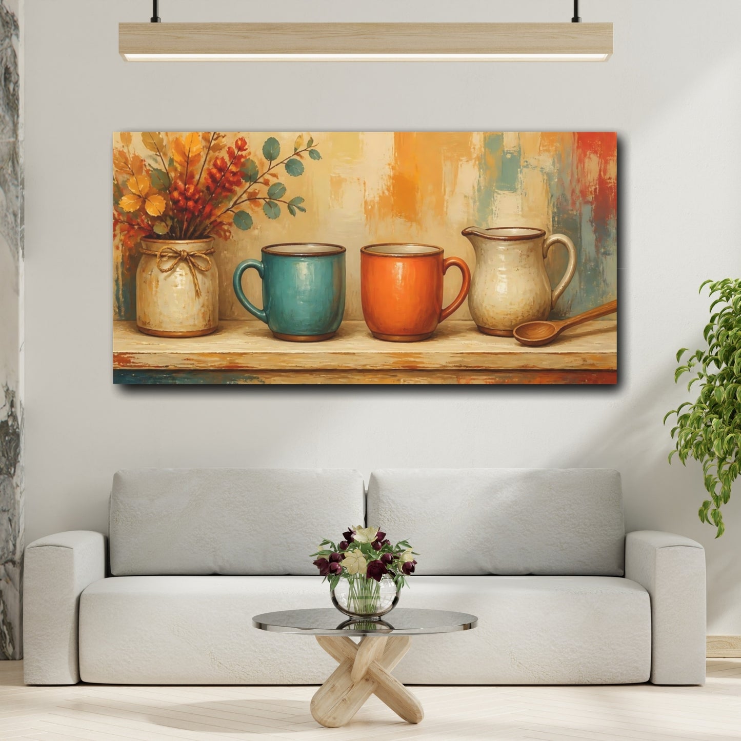 Mockup 2. Autumn Kitchen Mugs shown as canvas print
