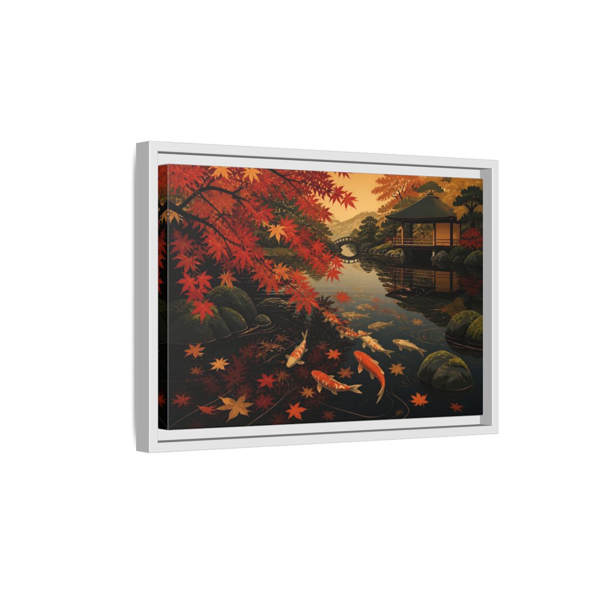 Side Mockup 4. Autumn Koi Pond Reflection shown as framed canvas print