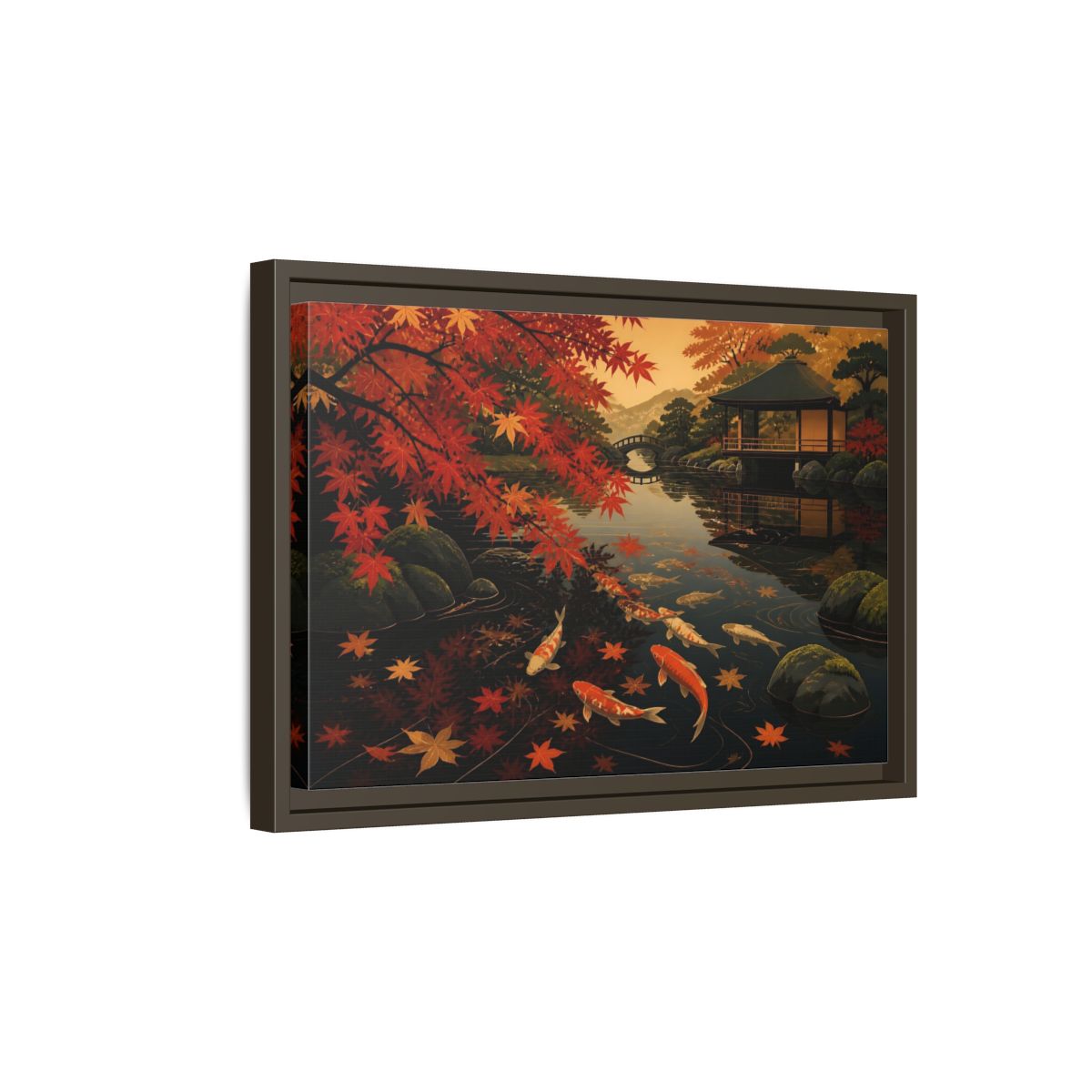 Side Mockup 5. Autumn Koi Pond Reflection shown as framed canvas print
