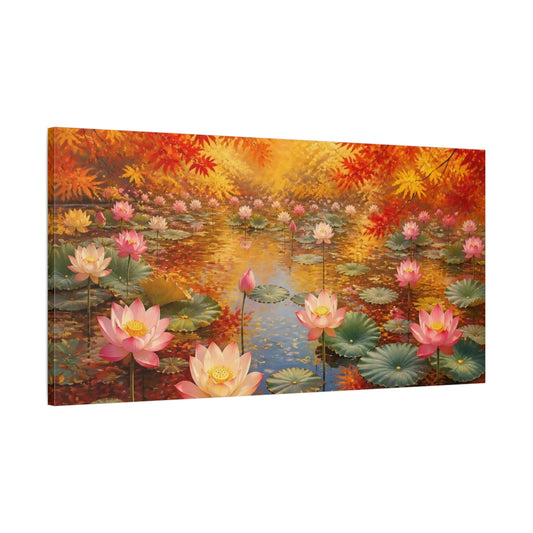 Main Mockup. Autumn Lotus Pond shown as canvas print