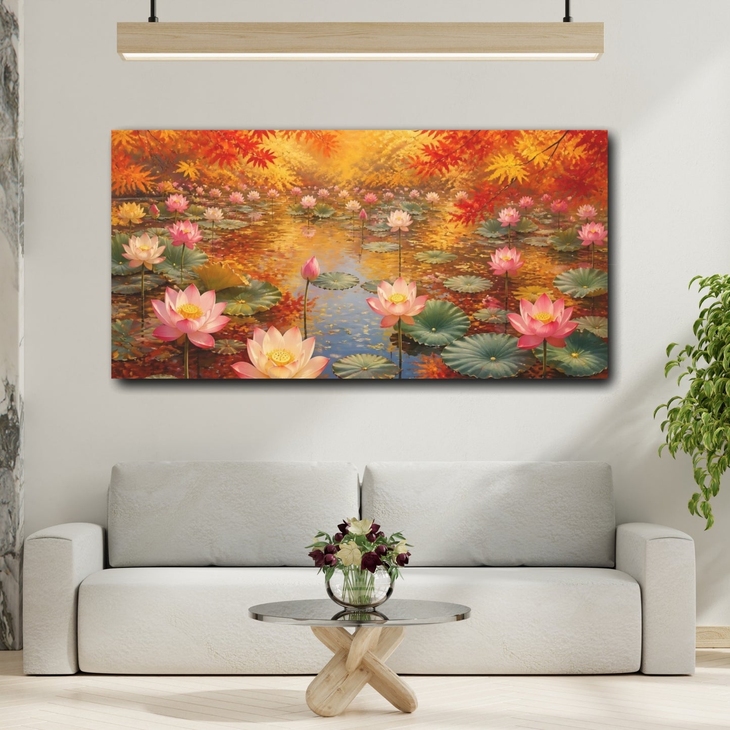 Mockup 2. Autumn Lotus Pond shown as canvas print