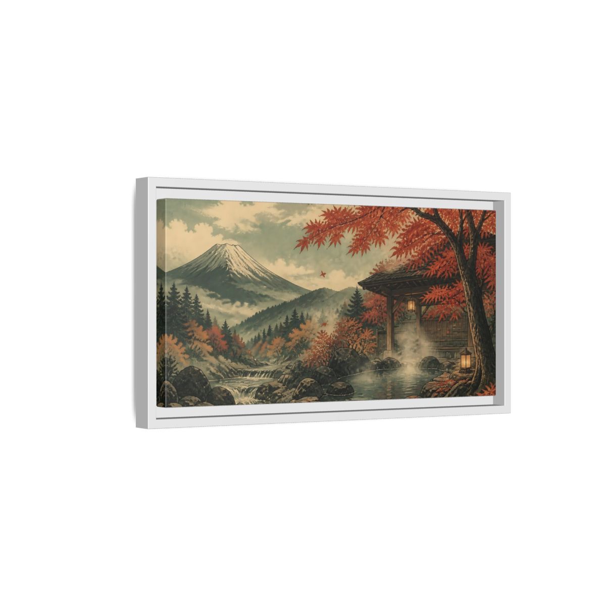 Side Mockup 6. Autumn Onsen Retreat shown as framed canvas print
