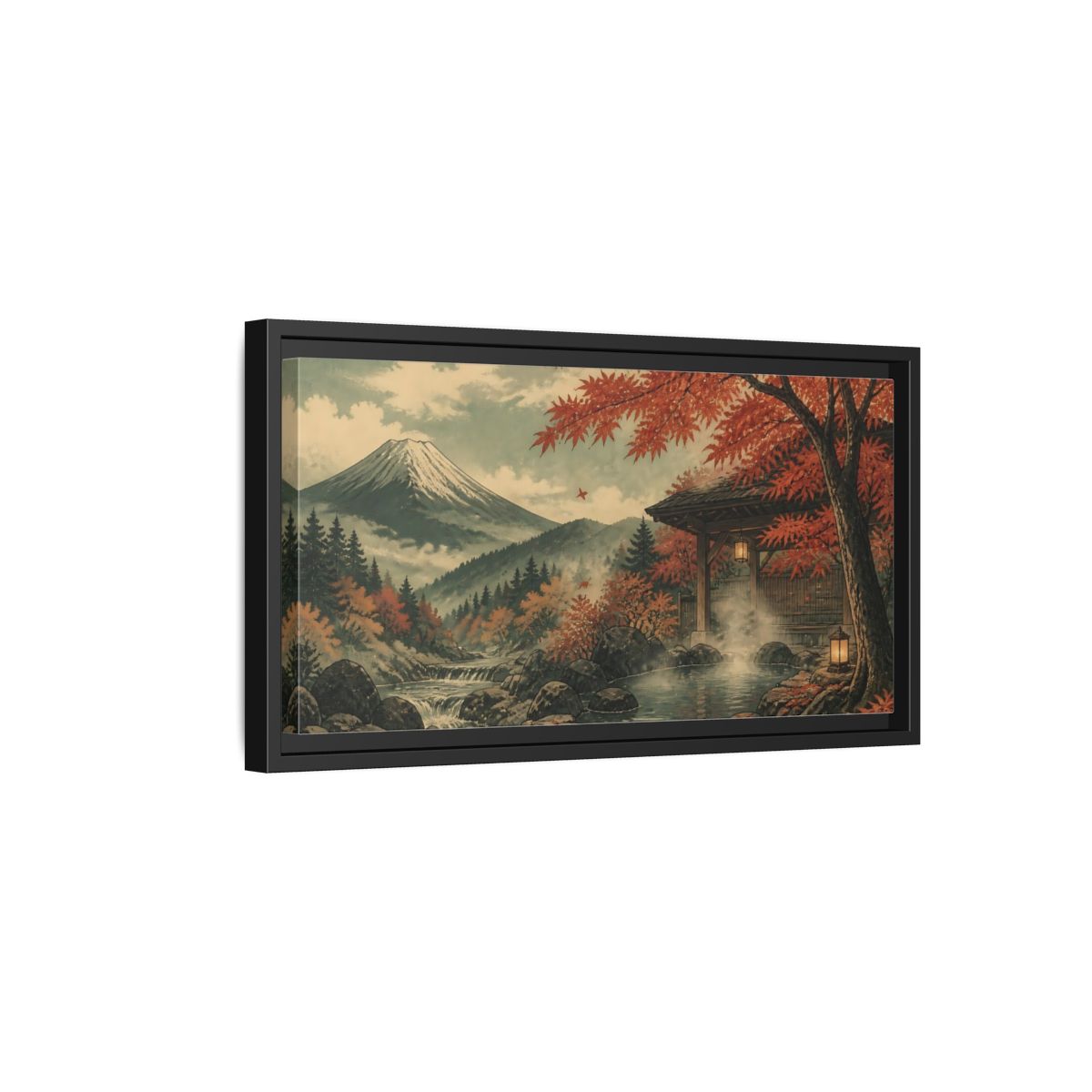 Side Mockup 8. Autumn Onsen Retreat shown as framed canvas print
