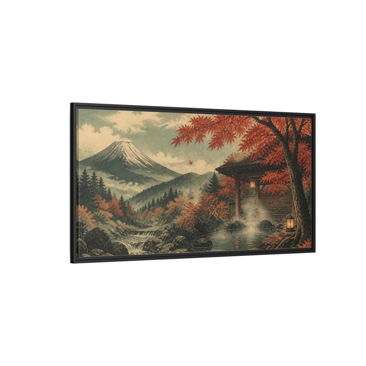 Side Mockup 5. Autumn Onsen Retreat shown as framed canvas print