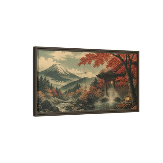 Main Mockup. Autumn Onsen Retreat shown as framed canvas print