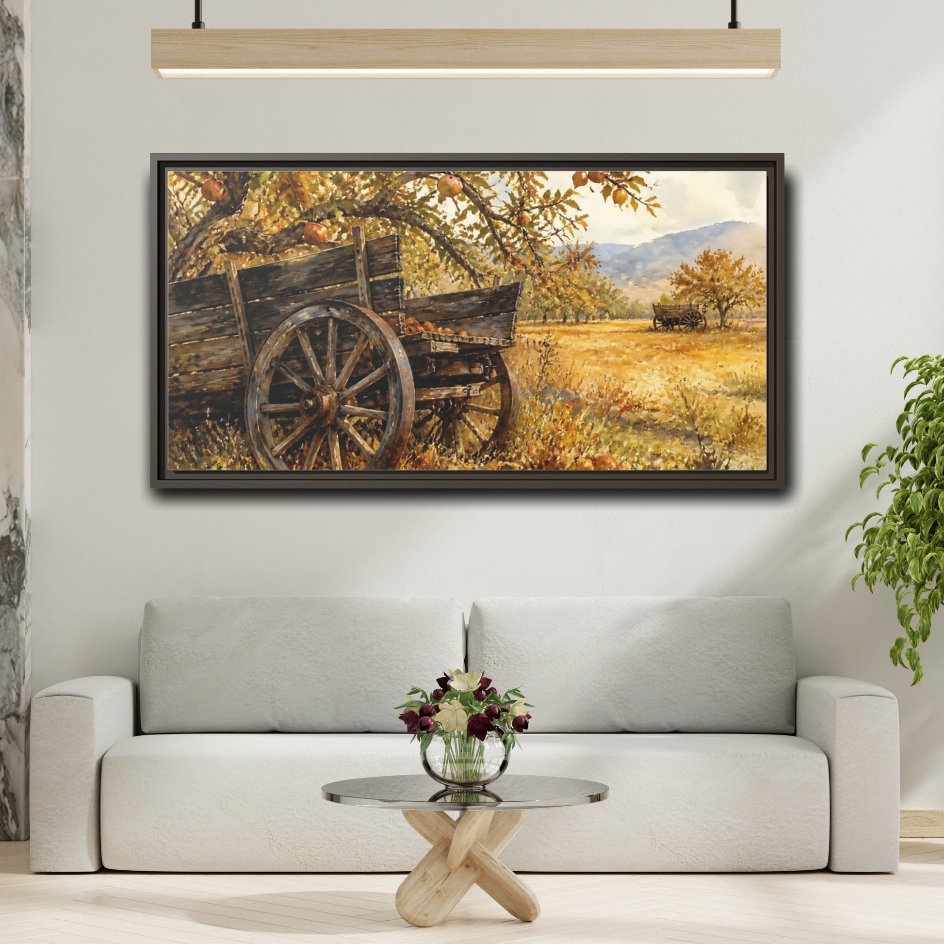 Mockup 2. Autumn Orchard Wagon shown as framed canvas print