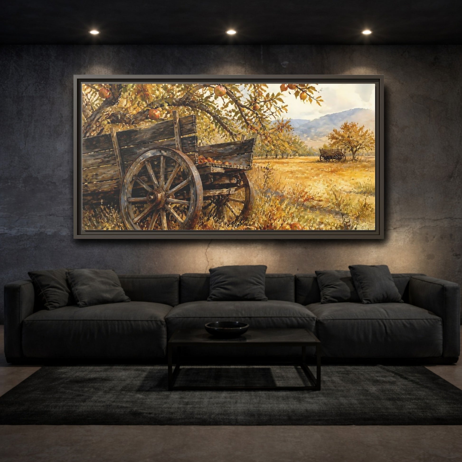 Mockup 3. Autumn Orchard Wagon shown as framed canvas print