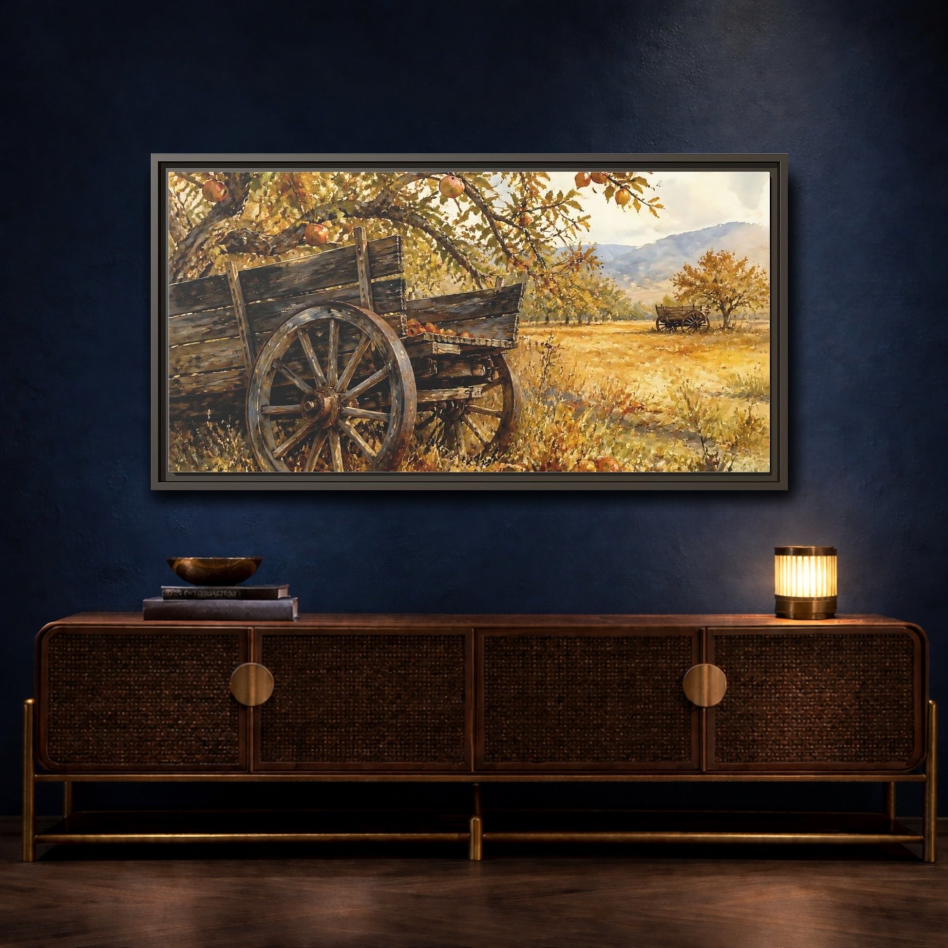 Mockup 4. Autumn Orchard Wagon shown as framed canvas print