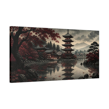 Side Mockup 1. Autumn Pagoda Reflection shown as canvas print