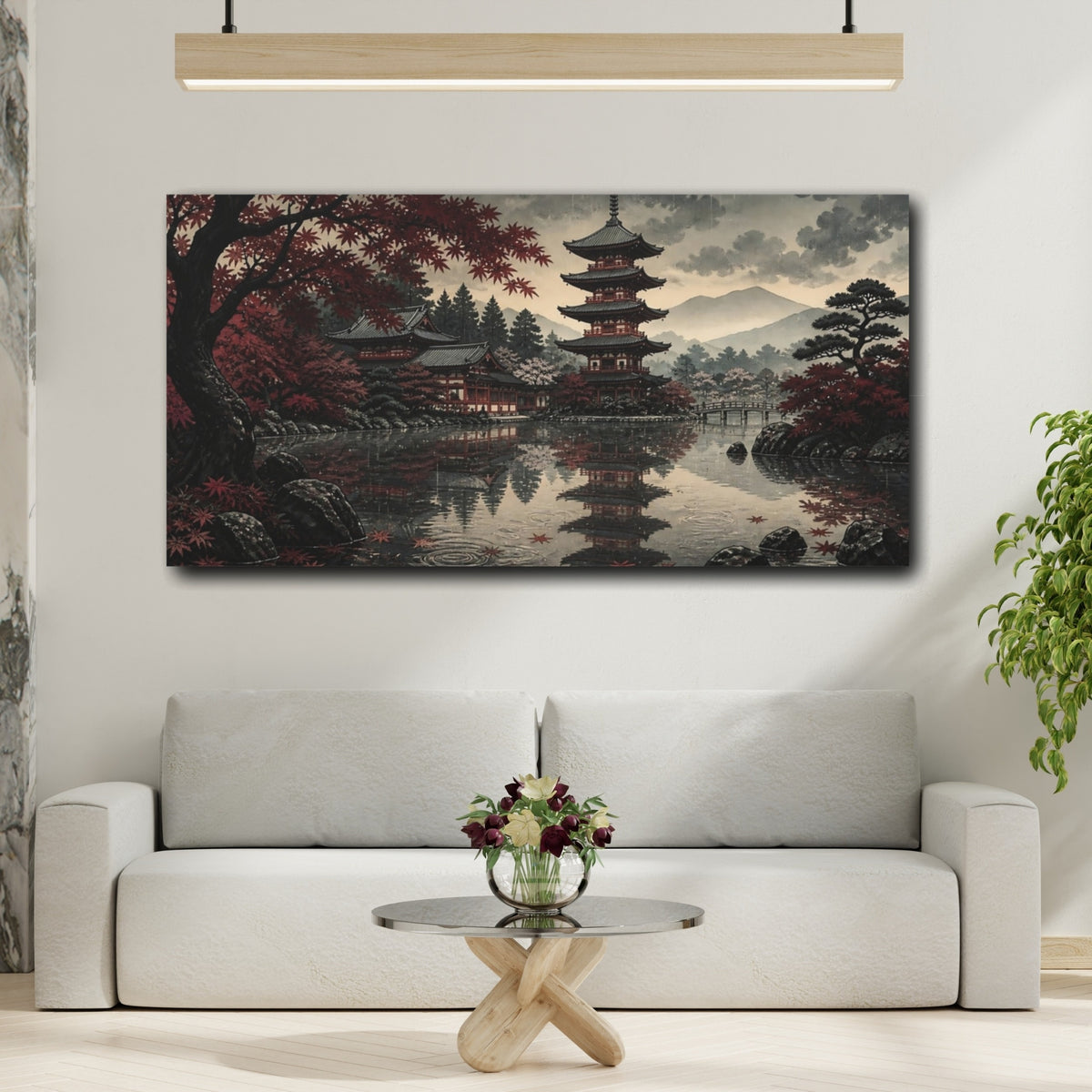 Mockup 2. Autumn Pagoda Reflection shown as canvas print