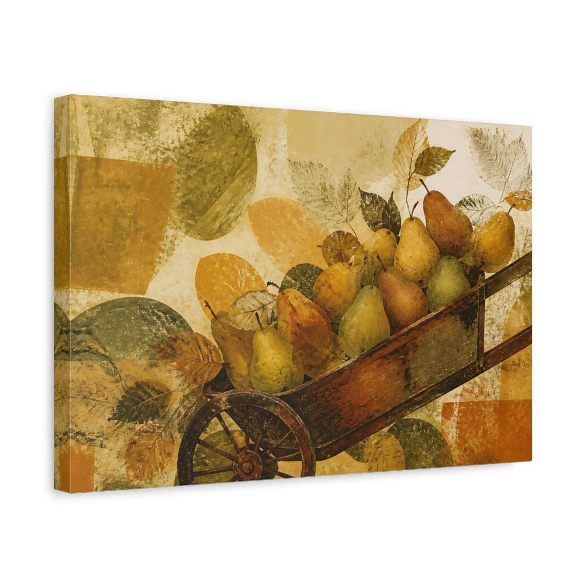 Side Mockup 4. Autumn Pears In Wheelbarrow shown as canvas print