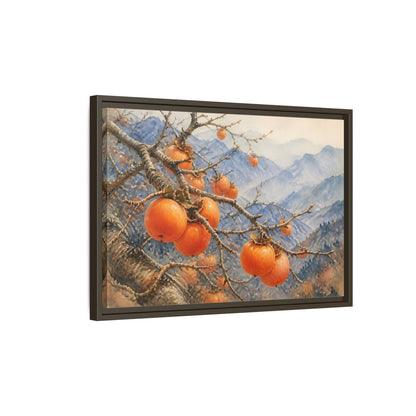 Side Mockup 2. Autumn Persimmon Branch shown as framed canvas print
