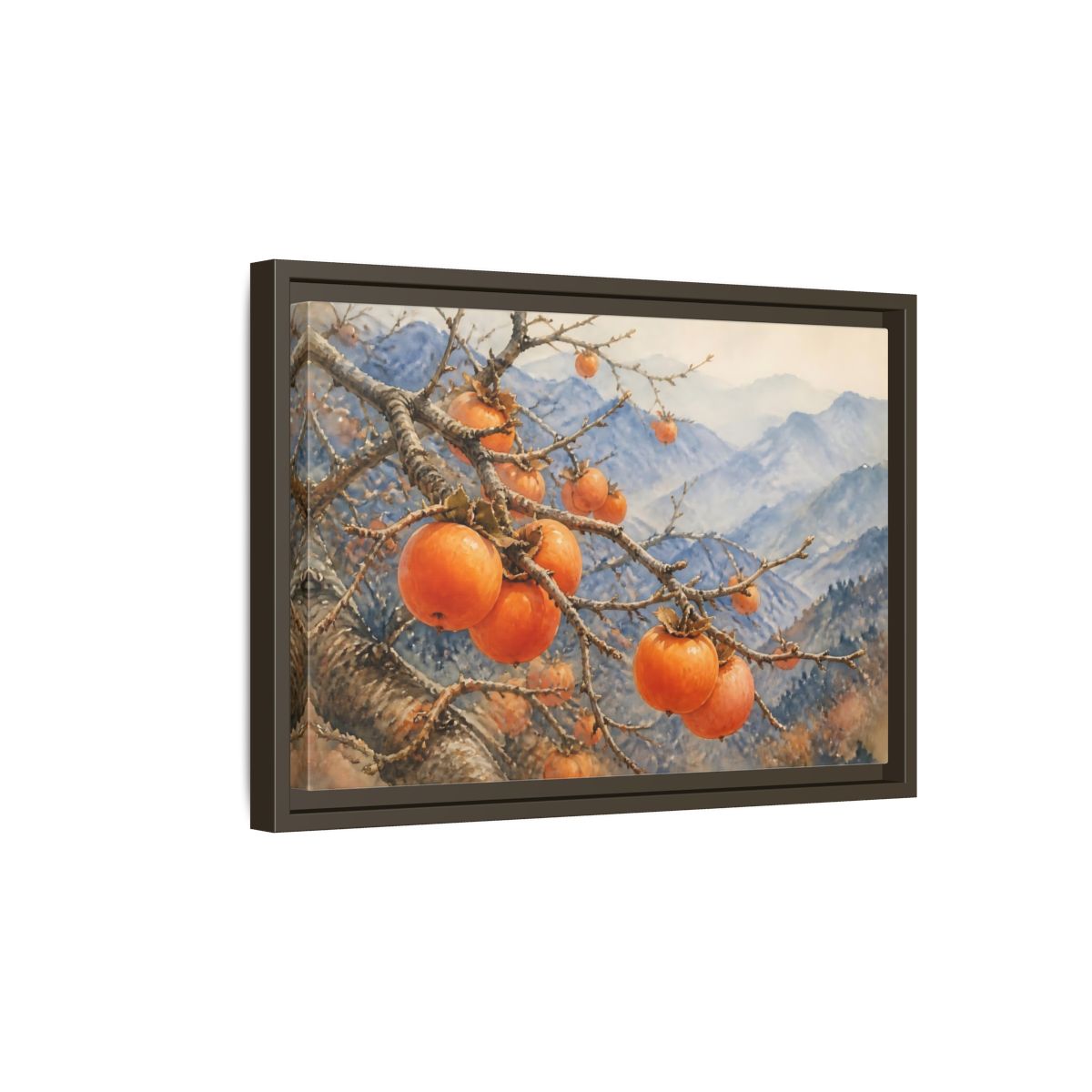 Side Mockup 5. Autumn Persimmon Branch shown as framed canvas print