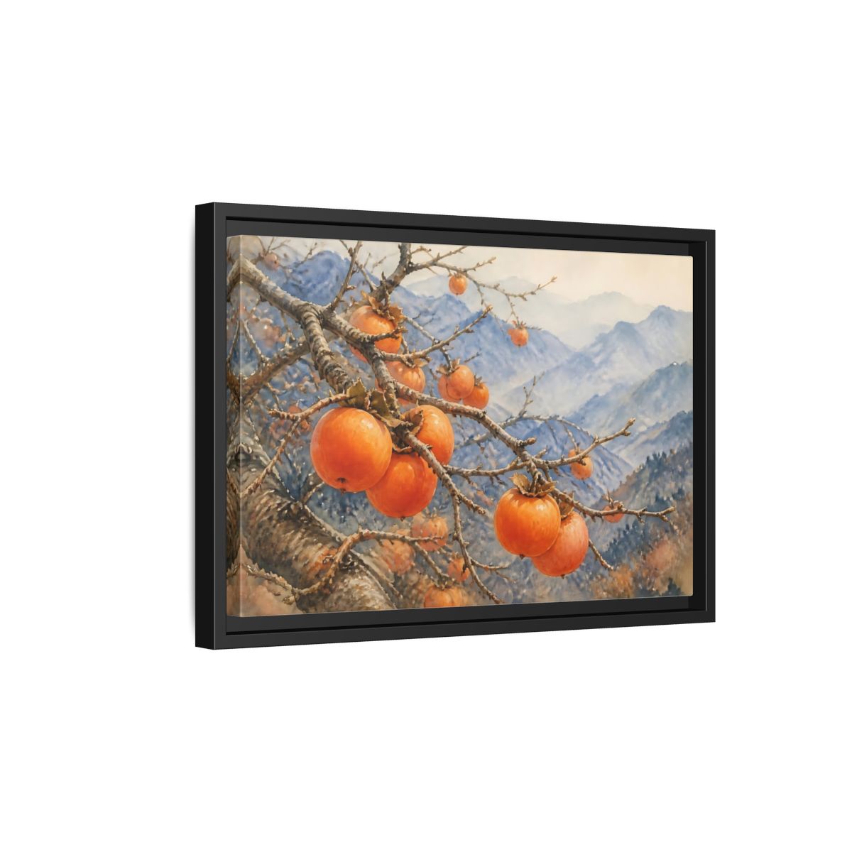 Side Mockup 6. Autumn Persimmon Branch shown as framed canvas print