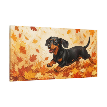 Side Mockup 2. Autumn Pet Dachshund shown as canvas print