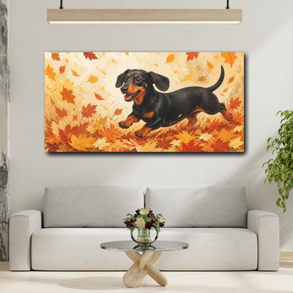 Mockup 2. Autumn Pet Dachshund shown as canvas print