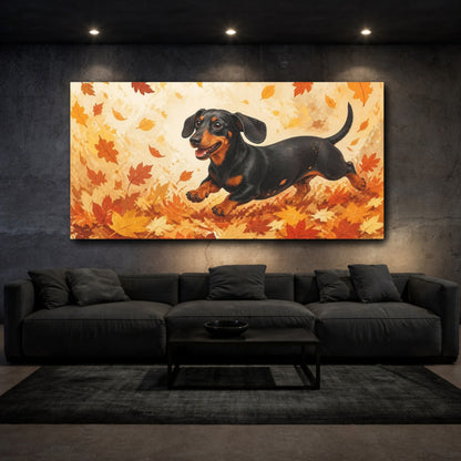 Mockup 3. Autumn Pet Dachshund shown as canvas print