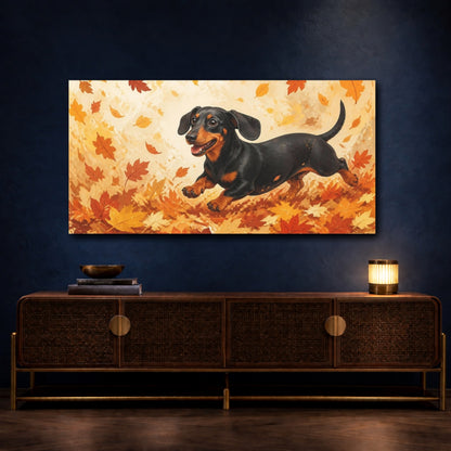 Mockup 4. Autumn Pet Dachshund shown as canvas print